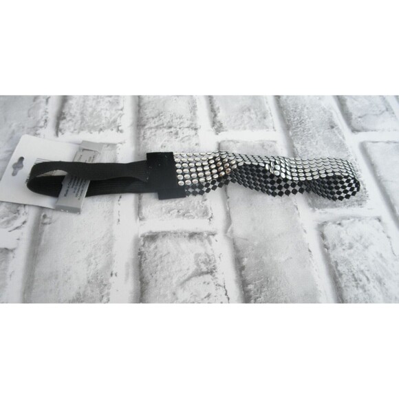 NEW by JUST BASIC, HEADWRAP, HEADBAND BLACK WITH SILVER TONE MULTIPLE ROWS  #2 - Picture 10 of 11